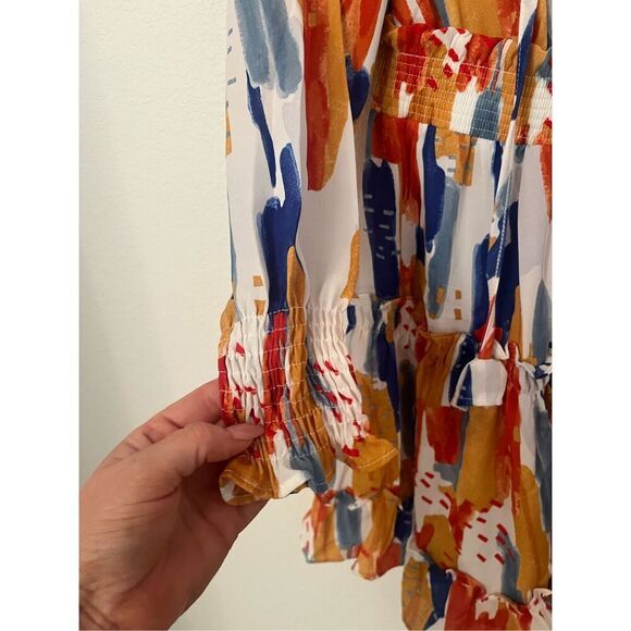 GSTQ Womens Casual Long Sleeve Smocked Ruffle Layer Tunic Dress Swing Mini Dress - Picture 10 of 10